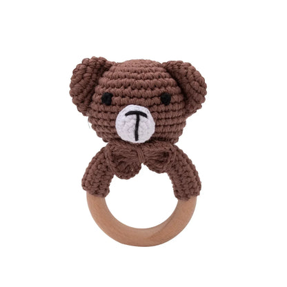 Baby Crochet Rattle & Wooden Teether Toy – BPA Free | Soft Animal Design | Giraffe, Bunny, Lion & More | Newborn Baby Shower Gift