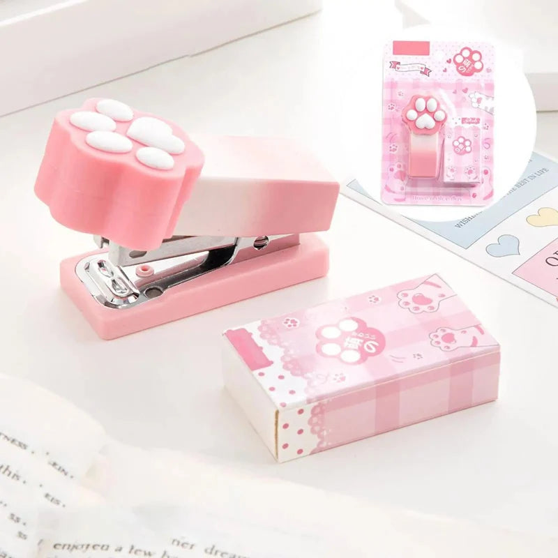 Kawaii Pastel Cat Paw Stapler – Cute Mini Stapler with Staples | Pink, Yellow & Purple