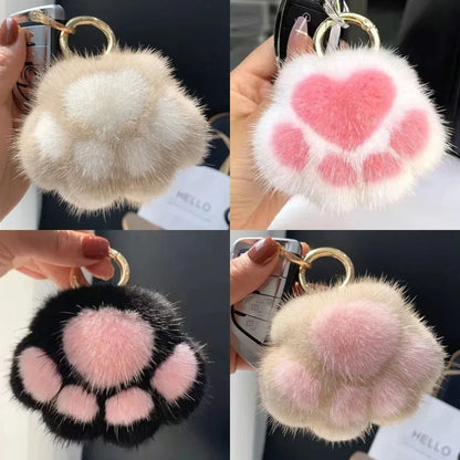 Cat Paw Plush Keychain – Cute Fluffy Faux Fur Pendant for Bags & Keys