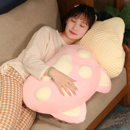 Kawaii Giant Cat Paw Pillow – Cute Cotton Cushion | Pink, Grey & White | 60x40cm & 90x55cm