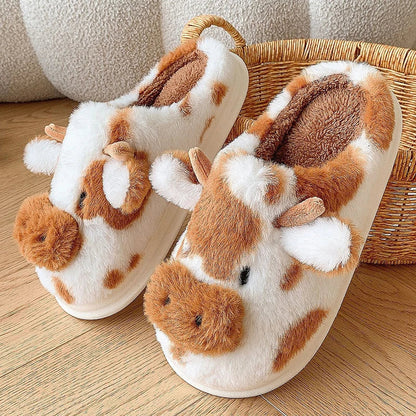 Cute Cow Slippers | Cozy Faux Fur House Shoes | Sizes 36–45