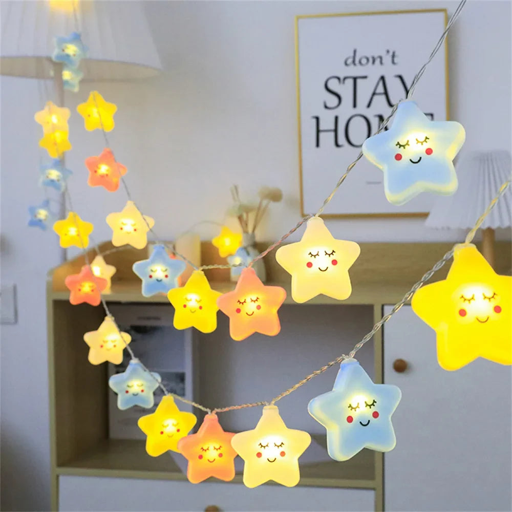 Kawaii Happy Stars LED String Lights – Pastel Star Room Decor | 3m | 20 Bulbs