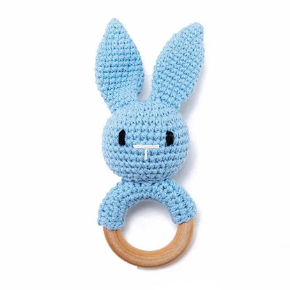 Baby Crochet Rattle & Wooden Teether Toy – BPA Free | Soft Animal Design | Giraffe, Bunny, Lion & More | Newborn Baby Shower Gift