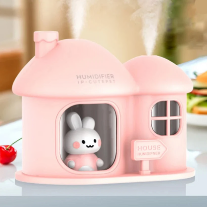 Kawaii Bunny House Humidifier Night Light – 7-Colour LED Cute Desktop Humidifier | Pink & White