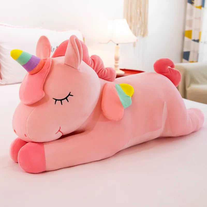 Kawaii Sleepy Unicorn Plushie – Soft Rainbow Dream Stuffed Animal | 30cm–100cm | 3 Colours