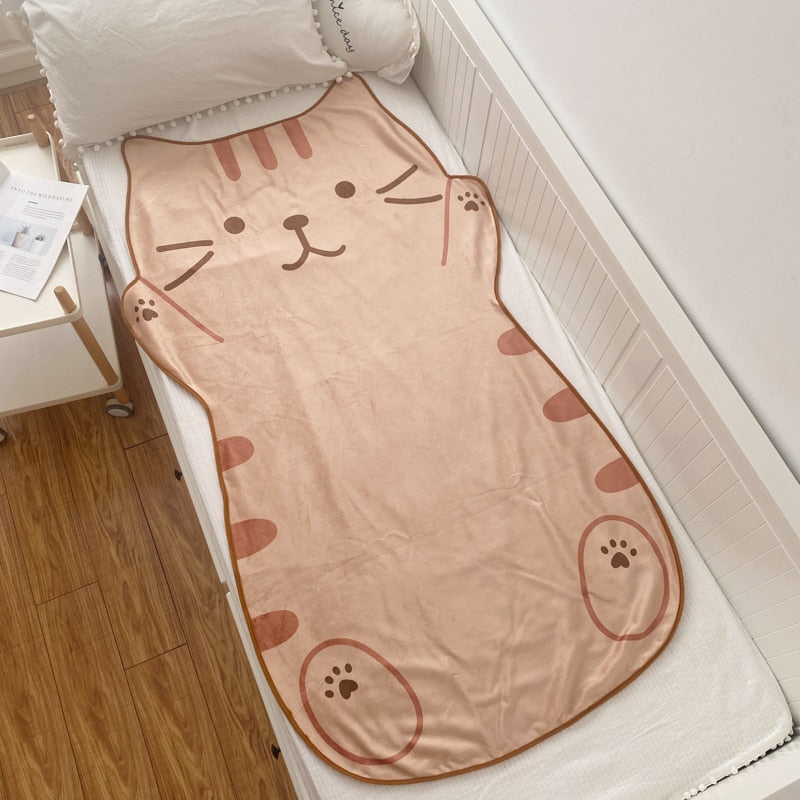 Cat flannel blanket in tan with cute cat-face and paw prints