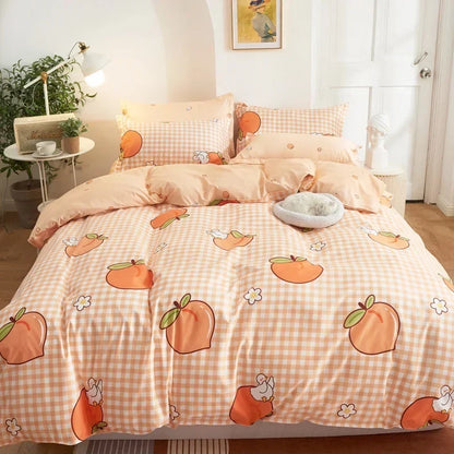 Kawaii Sweet Peach & Ducky Bedding Set – 3-Piece Duvet Cover & Pillowcase Set | Twin to King
