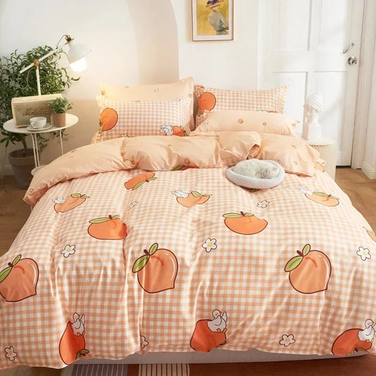 Kawaii Sweet Peach & Ducky Bedding Set – 3-Piece Duvet Cover & Pillowcase Set | Twin to King