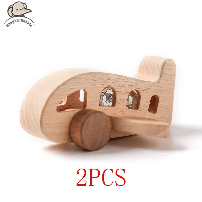 Montessori Wooden Vehicle Toys – Pull-Along Animal Train, Peg Doll Bus, Bead Aircraft & More | Natural Wood | Toddler Birthday Gift