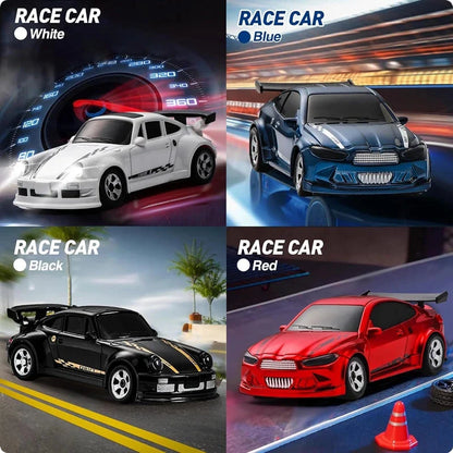 RC race car set showing white, blue, black, and red 1:43 scale cars