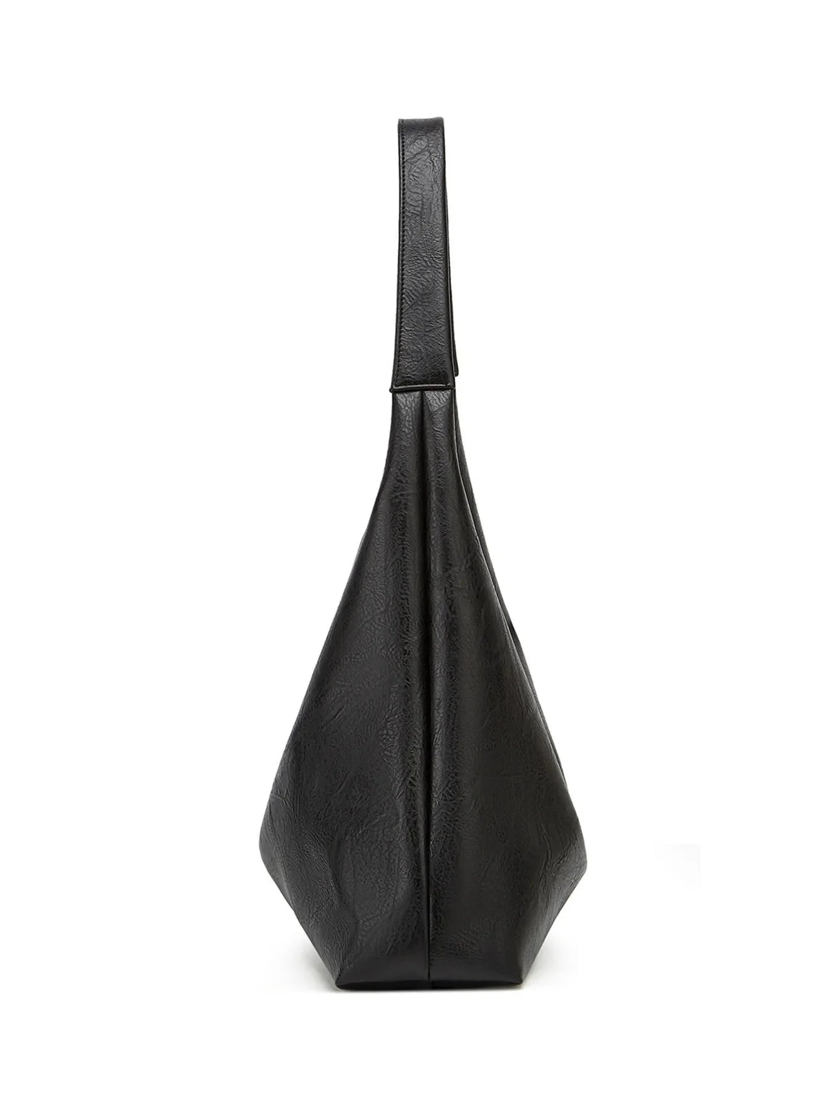 Black shoulder tote bag with long top handle and slouchy shape