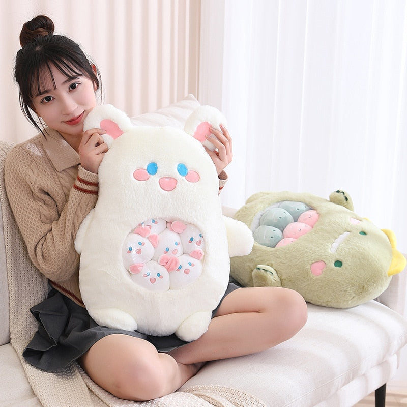 Plush animal shaped pillow set: white bear face pillow and light green avocado pillow