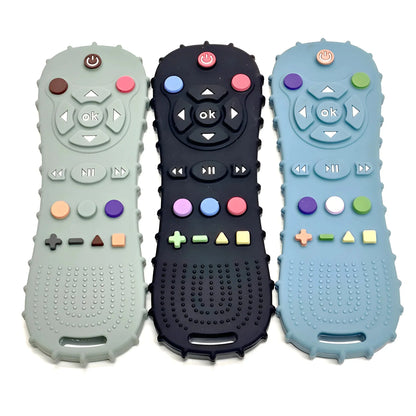 Baby TV Remote Control Silicone Teether – Bear Design | Food-Grade BPA-Free | Textured Gum Relief | 2025 Upgrade | Teething Baby Gift