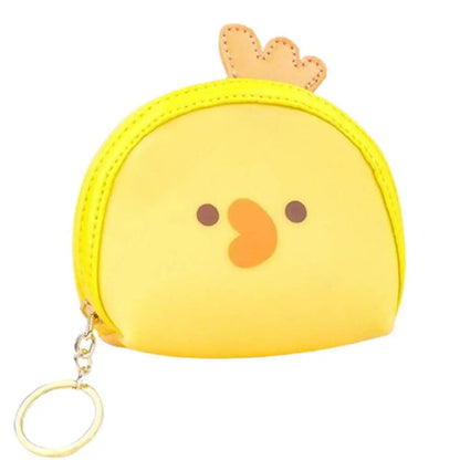 Yellow bear-face coin purse with stitched crown ears and gold key ring