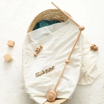 Wooden crib mobile bed bell bracket with long pole and round knob ends