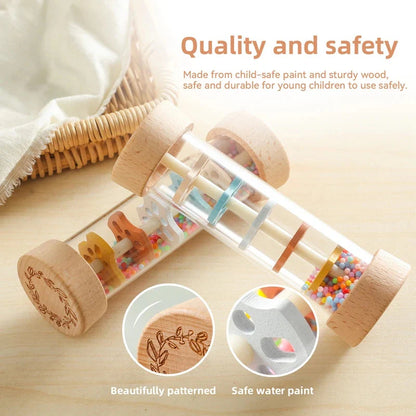 Montessori Baby Rain Stick Rainbow Hourglass Music Rattle Toy