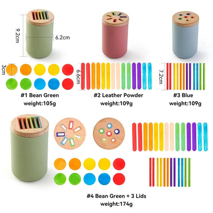 Montessori Colour Sorting Stick & Pot Toy – Wooden Rainbow Sticks, Colour Discs & Holed Lid | BPA-Free | Toddler Learning & Birthday Gift