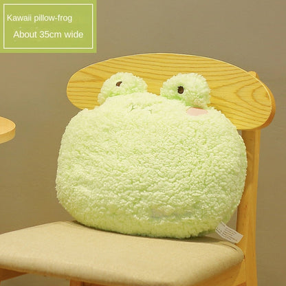 Frog-shaped plush cushion pillow, lime green, about 35cm wide