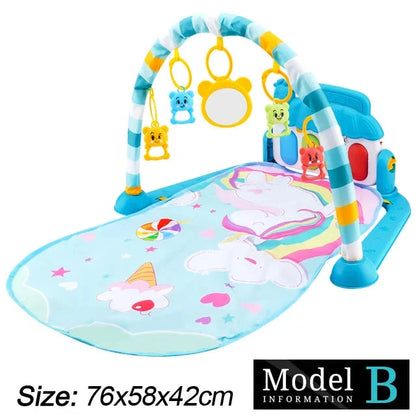 Baby Play Gym with Music & Piano Mat – Kick-Activated Piano | Hanging Toys | Tummy Time Mat | 0–36 Months | Baby Shower Gift