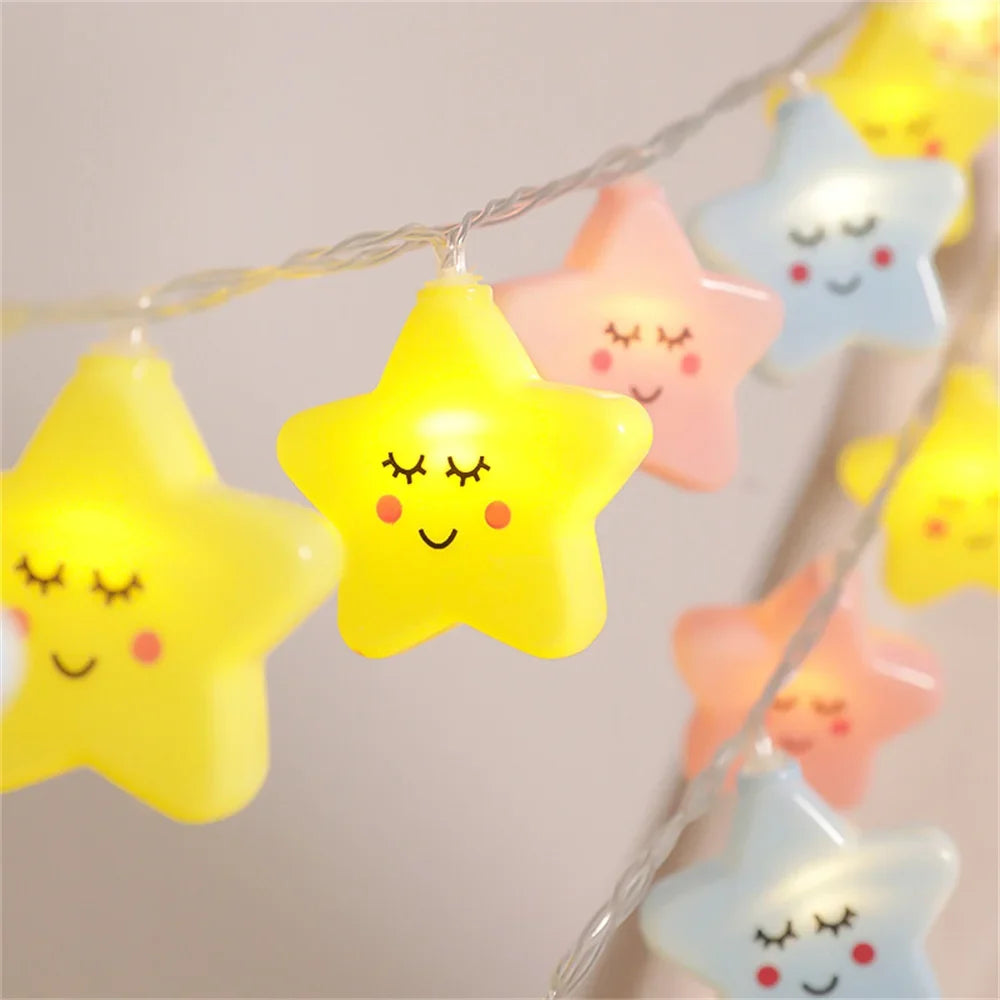 Kawaii Happy Stars LED String Lights – Pastel Star Room Decor | 3m | 20 Bulbs