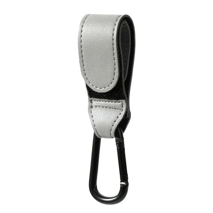 Baby stroller bag hook, light gray PU leather strap with metal S-hook