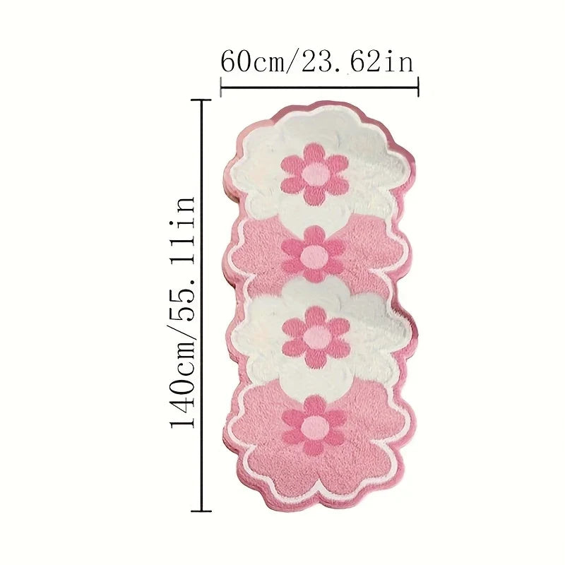 Pink and white scalloped floral plush runner rug, 60 x 140 cm (23.62 x 55.12 in).