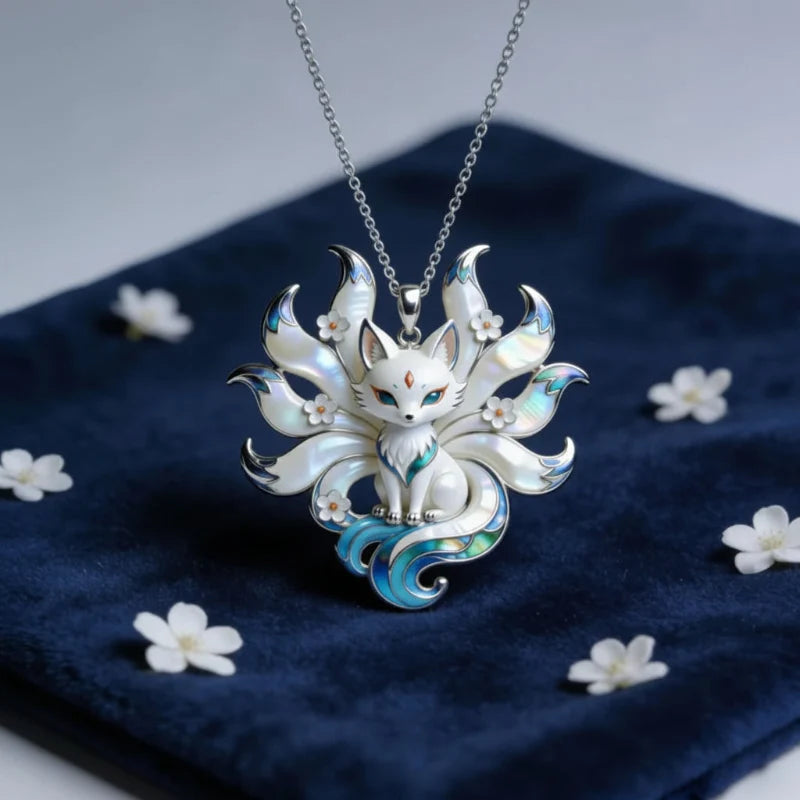 Kawaii Kitsune Fox Necklace – Intricate Silver Fox Pendant | Japanese Folklore Jewellery