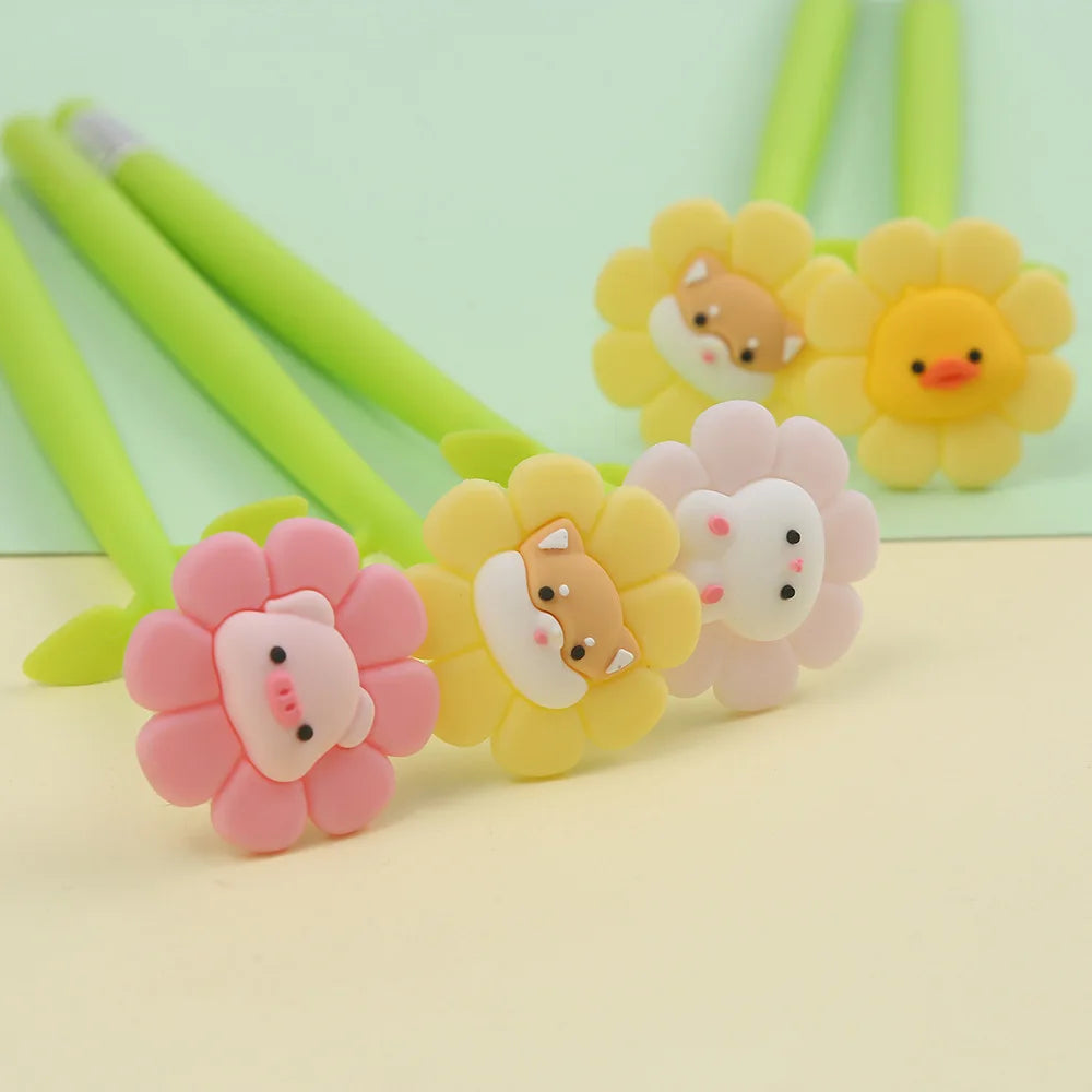 Animal flower pens with lion, bear, and rabbit flower heads along green stems
