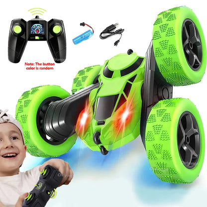 Green RC stunt car with 2.4G remote controller and accessory set