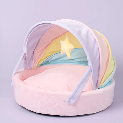 Kawaii Pastel Rainbow Cat Bed – Cute Cosy Cat Tent | 45x45x32cm