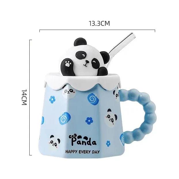 Panda mug size 13.3×14cm, with 3D lid and clear straw, 400ml