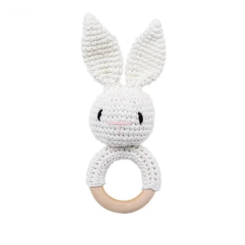 Baby Crochet Rattle & Wooden Teether Toy – BPA Free | Soft Animal Design | Giraffe, Bunny, Lion & More | Newborn Baby Shower Gift