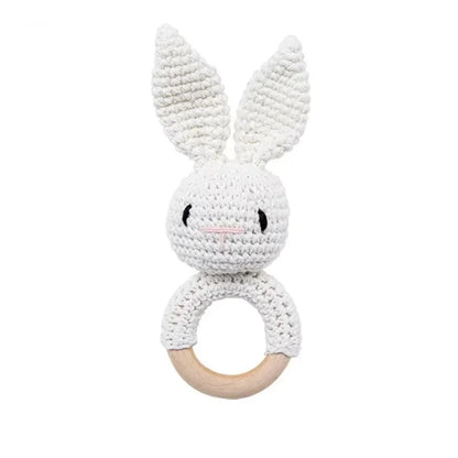 Baby Crochet Rattle & Wooden Teether Toy – BPA Free | Soft Animal Design | Giraffe, Bunny, Lion & More | Newborn Baby Shower Gift