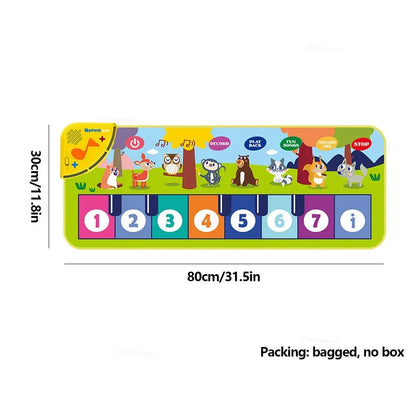 Kids music mat back view with numbered key strip, size 80cm shown on label