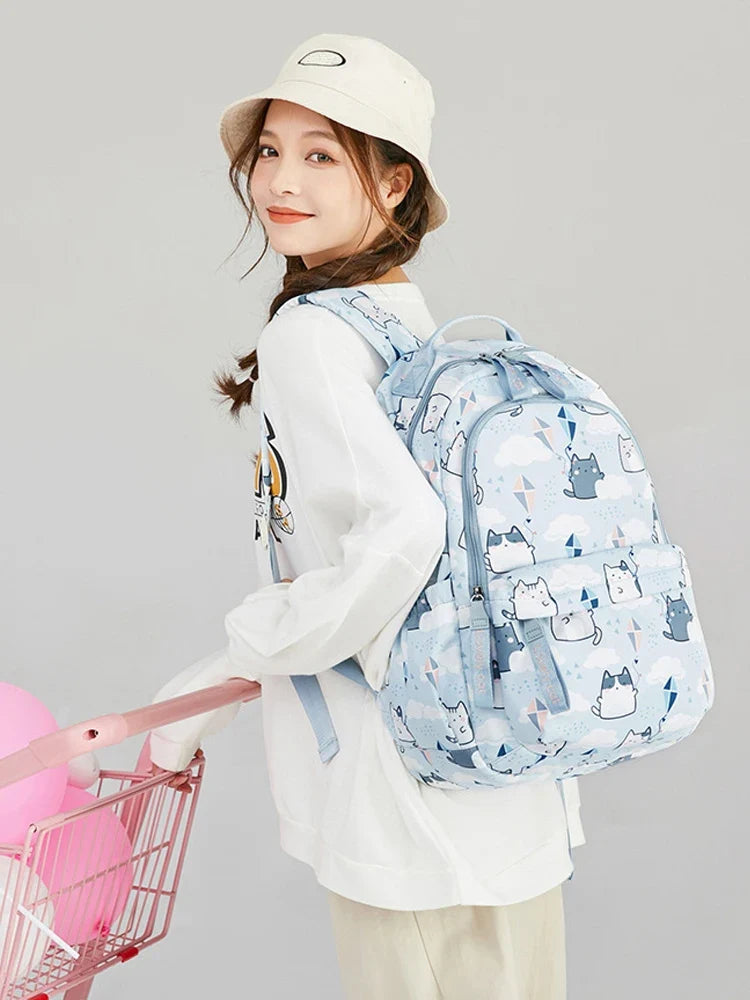 Kawaii Cats with Kites Backpack – Waterproof Polyester Bag | Medium & Large Sizes