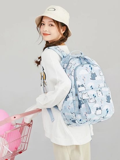 Kawaii Cats with Kites Backpack – Waterproof Polyester Bag | Medium & Large Sizes