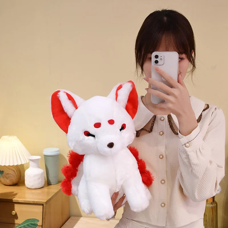 Kawaii Kitsune Fox Plushie – Mystical Japanese Fox Stuffed Animal | Red & Blue | 38cm
