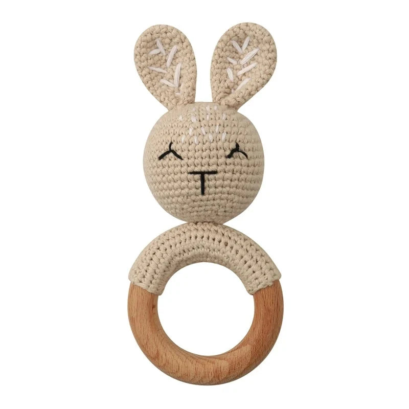 Baby Wooden Teether Crochet Rattle Toy – BPA Free | 38 Animal Designs | Newborn Infant Sensory Toy | Baby Shower Gift