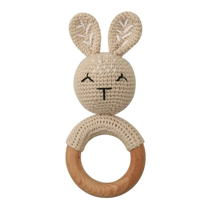 Baby Wooden Teether Crochet Rattle Toy – BPA Free | 38 Animal Designs | Newborn Infant Sensory Toy | Baby Shower Gift