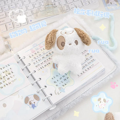 Plush puppy notebook with spiral binding and brown-and-white plush dog on the cover