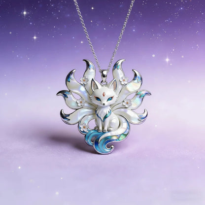 Kawaii Kitsune Fox Necklace – Intricate Silver Fox Pendant | Japanese Folklore Jewellery