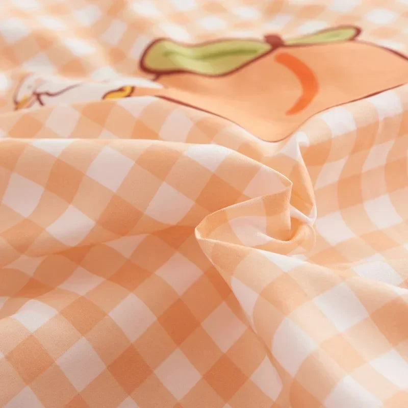 Kawaii Sweet Peach & Ducky Bedding Set – 3-Piece Duvet Cover & Pillowcase Set | Twin to King