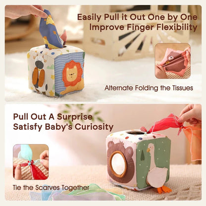 Montessori Cloth Busy Box Animal Tissue Toy