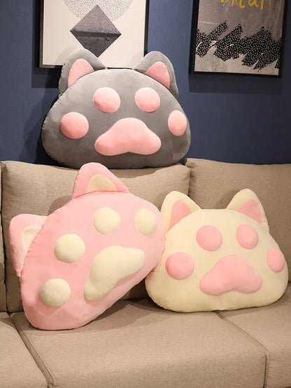 Kawaii Giant Cat Paw Pillow – Cute Cotton Cushion | Pink, Grey & White | 60x40cm & 90x55cm
