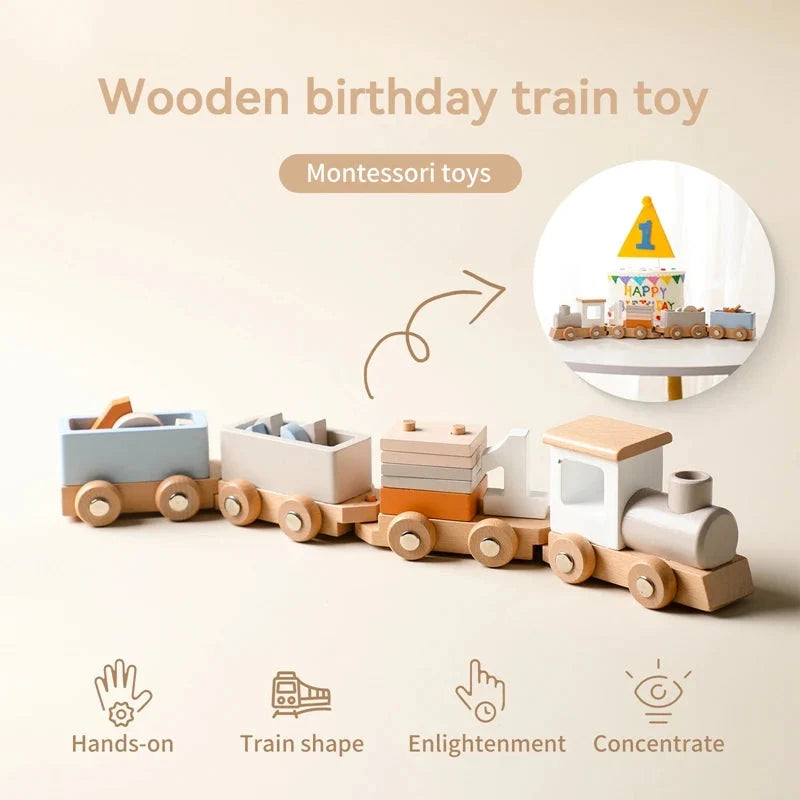 Montessori Wooden Vehicle Toys – Pull-Along Animal Train, Peg Doll Bus, Bead Aircraft & More | Natural Wood | Toddler Birthday Gift