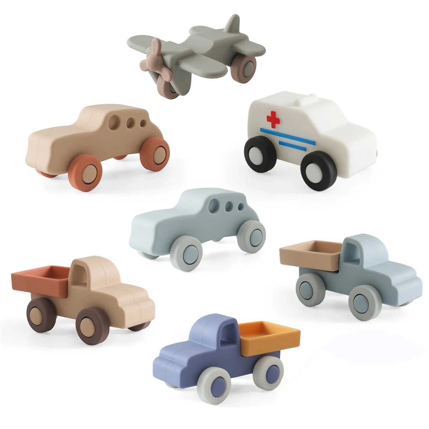 Baby Silicone Car Teether Toy – Montessori Educational 0–12 Months | BPA Free Food-Grade Silicone | Individual Vehicles & Sets | Baby Shower Gift