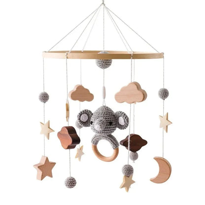 Baby Crib Mobile & Music Box – Rotating Crochet Animal Mobile, Music Motor & Wooden Arm | Nursery Soothing Toy | 0–12 Months Baby Gift
