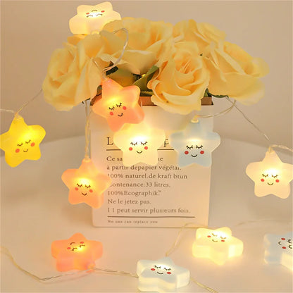Kawaii Happy Stars LED String Lights – Pastel Star Room Decor | 3m | 20 Bulbs