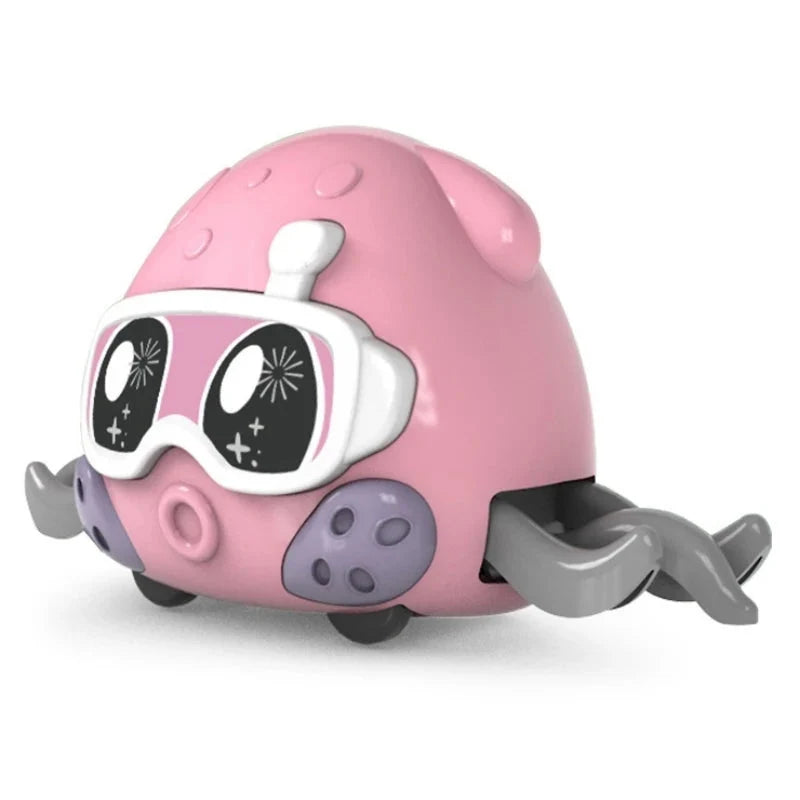 Pink interactive crawling crab toy with astronaut goggles and waving legs