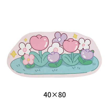 Oval pink field area rug with cute bear silhouettes and flowers, 40x80
